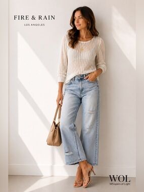 Fire & Rain High Rise Distressed Wide Leg Jeans Light Wash Size 28/5